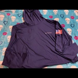 Navy Mens 4xlt Vineyard Vines dri fit long sleeve shirt with hood.
